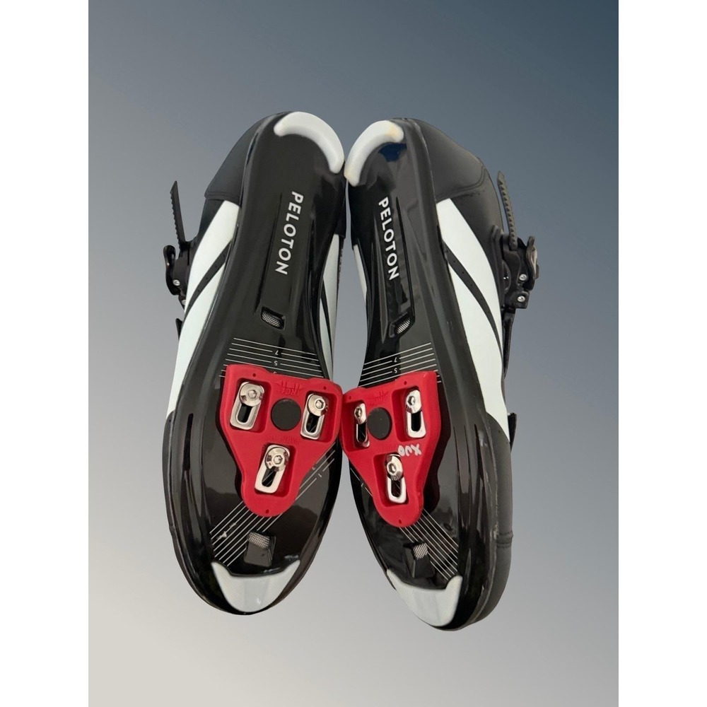 Peloton Cycling Shoes Mens US Size 12 Black Red White PL-SH-02 EU 46 With Cleats - Picture 8 of 16